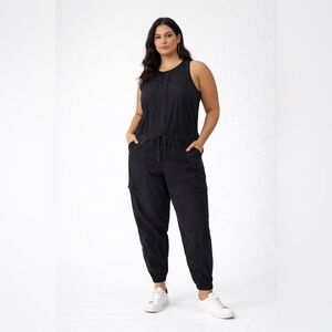 Athleta Canopy Parachute Romper Black Utility Jumpsuit Travel Summer 14
